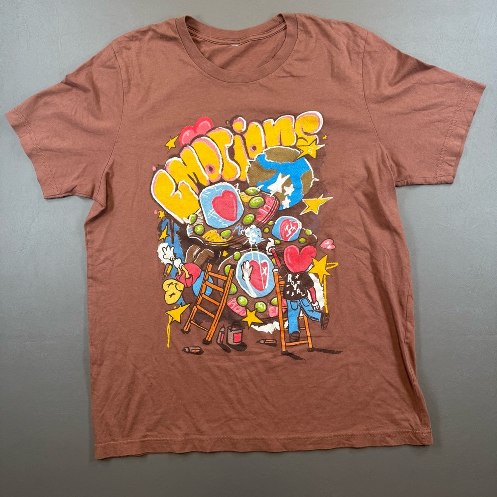 Emotions Graphic Tee Brown Graffiti Art Streetwear Style Size Large